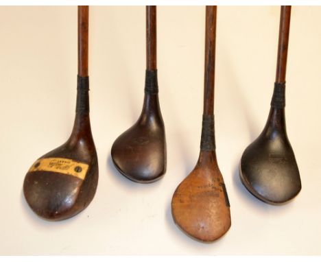 4x various woods to incl J.H Taylor Cynosure striped top spoon,  F.H Ayres Maltese Cross to the crown driver, R. Simpson Carn