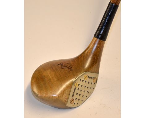 Fine The Dint "Silver" Patent brassie golf club with patent integral face and full sole plate - light stained beech wood fitt