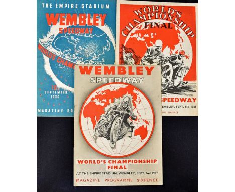 Speedway - 1936, 37 & 38 World Championship Final Programmes at Wembley Speedway dated 10 Sep 1936, 2 Sep 1937 and 1 Sep 1938