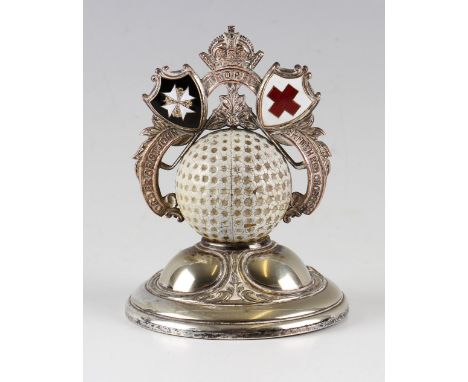 Golf  Trophy - interesting Order of  St John and British Red Cross silver plated and enamel trophy - featuring crossed golf c