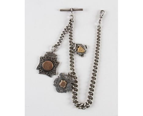 England and Nottinghamshire Cricketer - Richard Green Hardstaff - Late 19th / Early 20th Century Silver Cricket Chain and Fob
