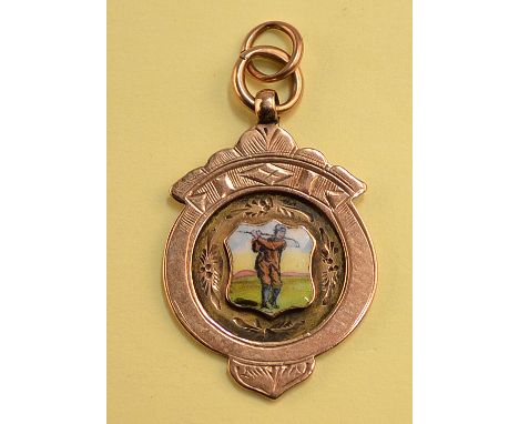 1908 9ct gold and enamel golf winners medal - the reverse engraved "L.E.G.C. -  Ford Cup - 1908 - won by - R.C Dalziel" and o