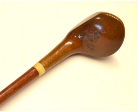 Fine A.H Scott Elie Sunday golf walking stick - light stained persimmon shallow head golf club handle with the makers Lion an