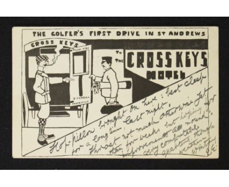 1911 The Cross Keys Hotel, St Andrews golfing postcard - titled "The Golfer's 1st Drive In St Andrews" Cross Keys Hotel postc
