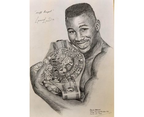Boxing Lennox Lewis Signed Portrait inscribed 'Nuff Respect Lennox Lewis' in pencil, a pencil portrait with the WBC Title Bel