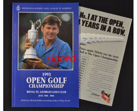 1993 Open Golf Championship programme signed by the winner Greg Norman - played at Royal St Georges and signed by Norman to p
