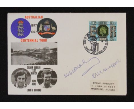 1977 Australian Centennial Tour Signed First Day Cover with signatures from Chappell and Brearley in ink to the front