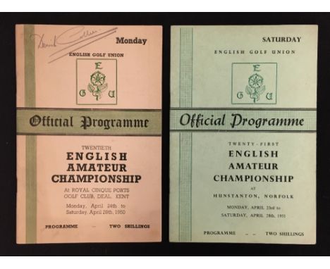 2x early 1950's English Amateur Golf Championship programmes - 1951 played at Royal Cinque Ports Golf Club Deal Kent  for the