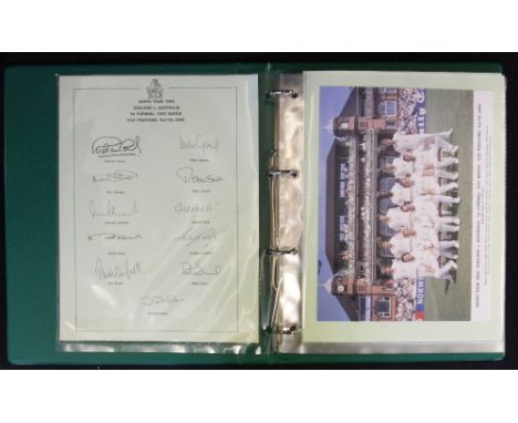 1993 TCCB Cricket Ashes Tour First Day Covers 10 total with team photo cards and printed team sheets, all housed in ring bind