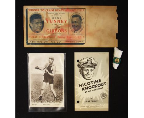 Boxing - Heavyweight Champion Gene Tunney Memorabilia to include 1925 Tunney v Gibbons  Heavyweight Title Envelope  with deta