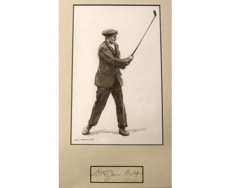 Weaver, Arthur (b.1918 -2008) "ARTHUR JAMES BALFOUR" pencil drawing of Balfour playing golf signed in pencil by the A Weaver 