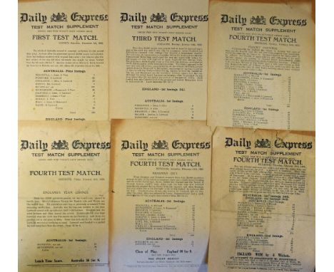 Group of 1932-33 Bodyline Cricket Daily Express Test Match Supplements including First Test Match December 3rd 1932, Third Te