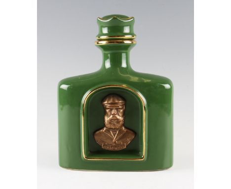 Tom Morris commemorative green ceramic whisky decanter c.1997 - handcrafted by Bill Waugh for Royal English Porcelain and dec