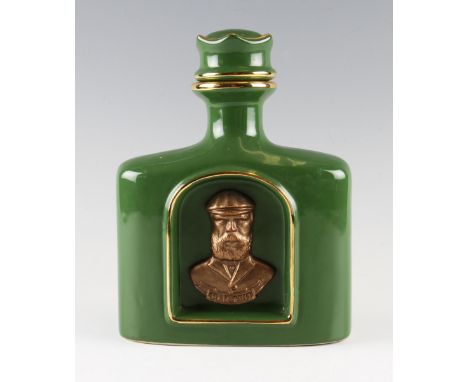 Tom Morris commemorative green ceramic whisky decanter c.1997 - handcrafted by Bill Waugh for Royal English Porcelain and dec