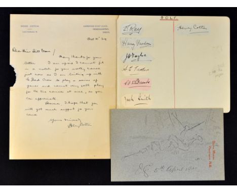 Collection of pre-war Open Golf Champions and other professional player's autographs, letter and golfing sketch - to incl als
