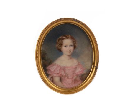 REGENCY ENGLISH SCHOOL,PORTRAIT MINIATURE OF A YOUNG GIRL,watercolour on ivory, signed 'Percy', and dated '1825',framed and u