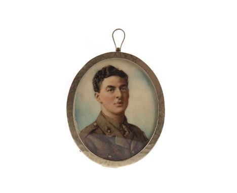 EARLY 20TH CENTURY ENGLISH SCHOOL,PORTRAIT MINIATURE OF AN OFFICER IN THE ROYAL ARTILLERY,watercolour on ivory, signed 'C.J. 