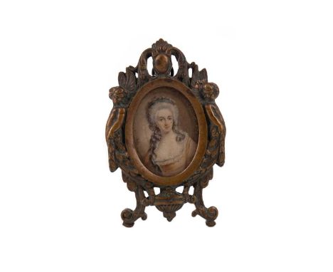 19TH CENTURY PORTRAIT MINIATURE,possibly depicting Marie Antoinette, a lady in pink dress with frilled lace detail, signed 'R