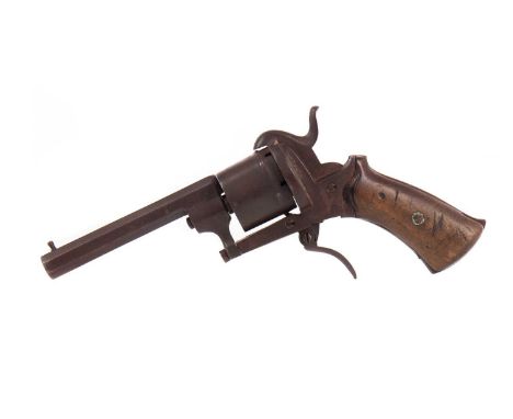 LATE 19TH CENTURY BELGIAN PINFIRE REVOLVER,6mm octagonal barrel, the cylinder with ELG proof stamp, with walnut grip, 20cm lo