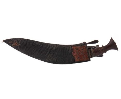 TWO NEPALESE KUKRI,of typical form, both blades unmarked, one with scabbard housing two karda, single chakmak, a small blade,