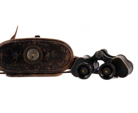 PAIR OF MILITARY ISSUE FIELD GLASSES BY CARL ZEISS,circa WWII, with leather stap, removable yellow tinted lens covers, in car