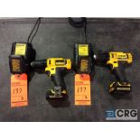 Lot of (2) DeWalt DCD710 3/8 inch cordless drill / driver with chargers and spare batteries