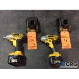 Lot of (2) DeWalt 12V DW051 heavy duty 3/8 inch cordless impact guns with chargers