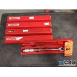 Lot of (5) Stanley Proto 3/8 drive micrometer torque wrenches with cases