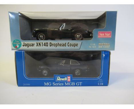 Sun Star 1:18 scale Jaguar XK140 Drophead and Revell 1:18 MGB GT, both items boxed, E (Est. plus 21% premium inc. VAT)