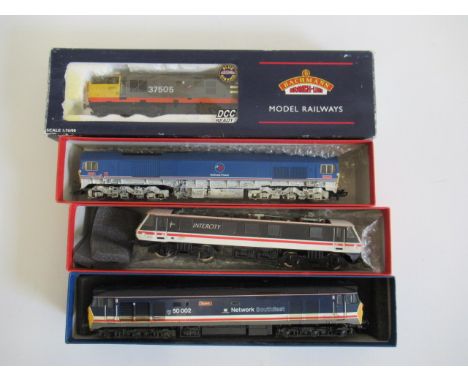 Bachmann Class 37-505, Hornby Class 50-002, Hornby Class 59, National Power, and Class 90 Intercity electric, some overpainti