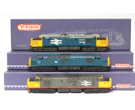 Bachmann Class 37-425 Concrete Bob in B.R. blue, Class 37-308 in weathered B.R. blue and Virgin Models Class 37-370 in Railfr