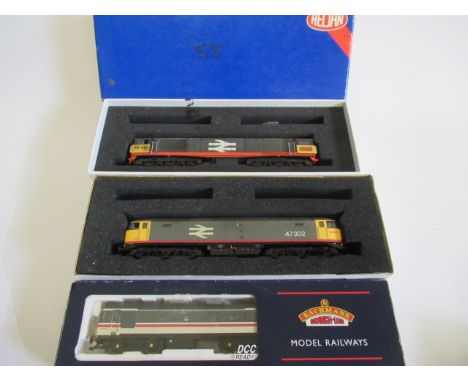 Bachmann Class 25 Ethel 3 in B.R. Exc. grey, Class 47-302 Railfreight grey and Heljan Class 58-040 Cottam power station, weat