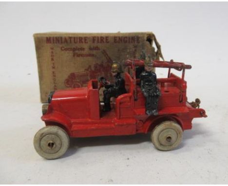 Johilco fire engine, box AF, three firemen missing, escape ladder damaged, F (Est. plus 21% premium inc. VAT)