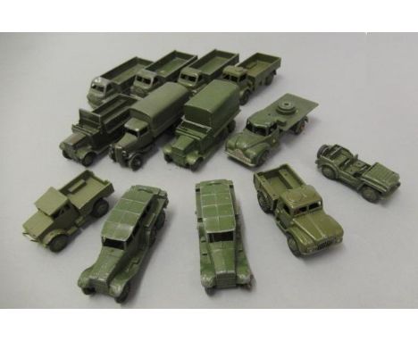 Unboxed Dinky army vehicles including wagons and small trucks, some items damaged, F-P (Est. plus 21% premium inc. VAT)