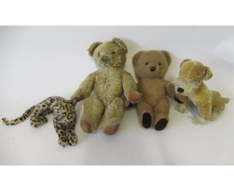 Four soft toys, including a 15" Chad valley long haired teddy, 14" Pedigree growling bear, an 11" Merrythought sitting dog an