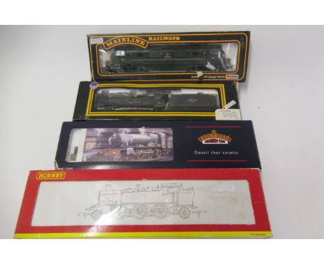 Mainline Warship Class diesel, Dapol B.R. County Class, Bachmann B.R. black Manor Class and Hornby B.R. black 61XX Class, all