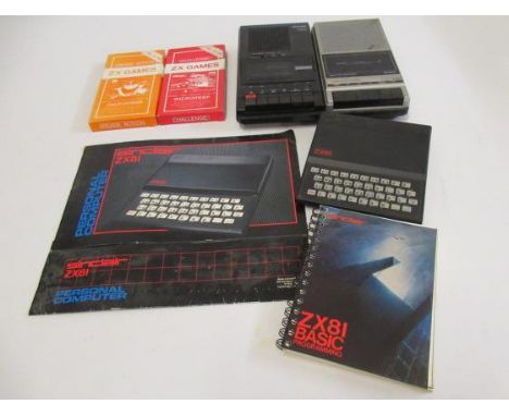 A Sinclair ZX81 computer with cassette recorder and programming books for machine code and 280 assembly language, untested F 