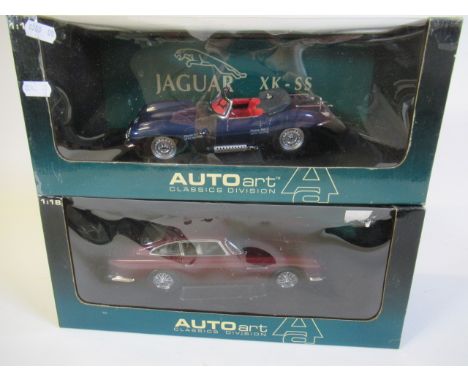 Auto Art 1:18 scale DB5 in maroon and 1:18 scale Jaguar XKSS, boxed E (Est. plus 21% premium inc. VAT)