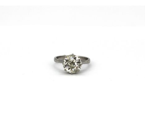 A platinum (stamped Plat) solitaire ring set with an approx. 3ct brilliant cut diamond, (L).