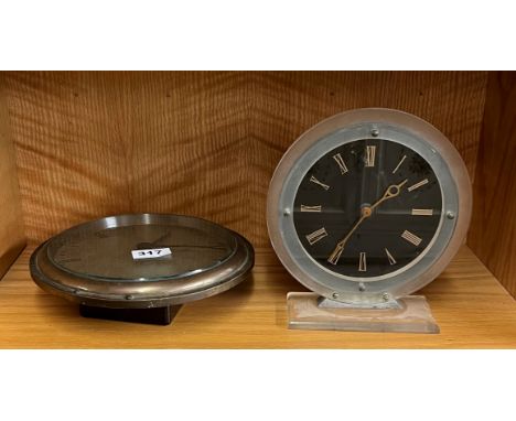 A 1940's Lucite mantel clock, H.21. with a Gent's of Leicester bronze framed slave clock.