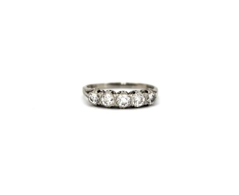 An 18ct white gold ring set with five brilliant cut diamonds, approx. 1.20ct overall, (V).