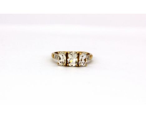 A 9ct yellow gold morganite and diamond set ring, (J.5).