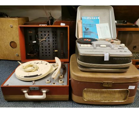 A cased Stellaphone reel to reel together with a Telefunken magnetefon automatic tape recorder together with a cased PYE reco