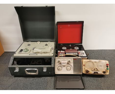 A cased Ferrograph reel to reel recorder and three further recorders.