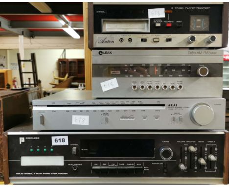 A Peerless 8 track amplifier with an Akai FM/AM stereo tuner, a Leak Delta AM/FM tuner with a further Auton 8 Track player re