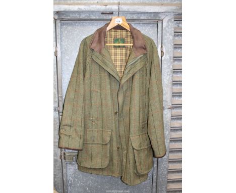 A Gents outdoor Tweed coat by Grenfell in olive green with red, black and mustard check, zip and button fastening, size M, sm
