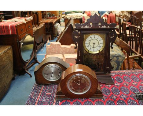 Three clocks including wall clock by Seth Thomas (a/f.) and two Westminster chime mantle clocks, one by Bentima, both with pe