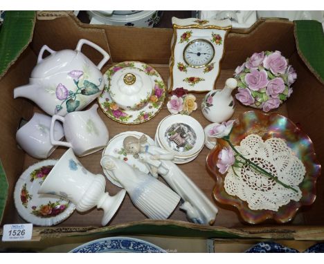 A quantity of china including Royal Albert 'Old Country Roses' clock, butter dish and ashtray, Carlton ware teapot, cream jug