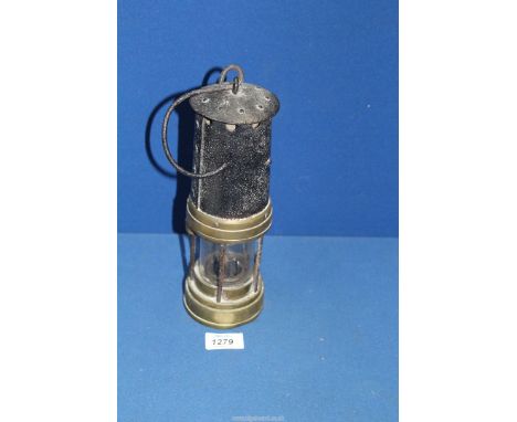 A brass & metal Miners Lamp, 10 1/2" tall.