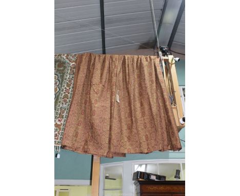 A pair of large Laura Ashley jacquard curtains, 85" drop x 109" wide in autumnal colours, red and gold.